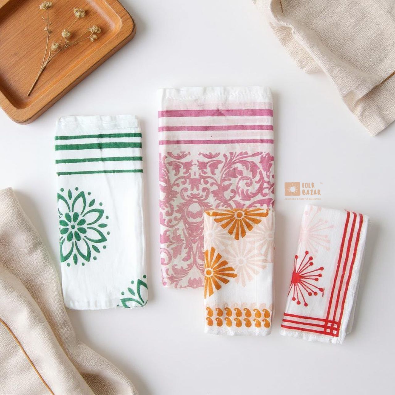 Pure Merchandised Cotton Hand Printed Handkerchiefs (Pack of 12)